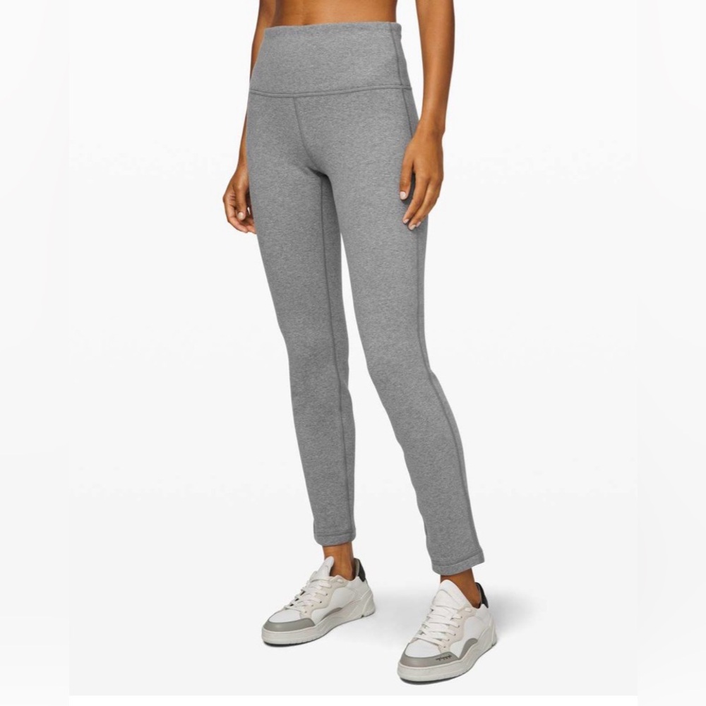 Lululemon Fleece Lined Wunder Lounge Leggings Heathered Core Medium Grey, Size 8